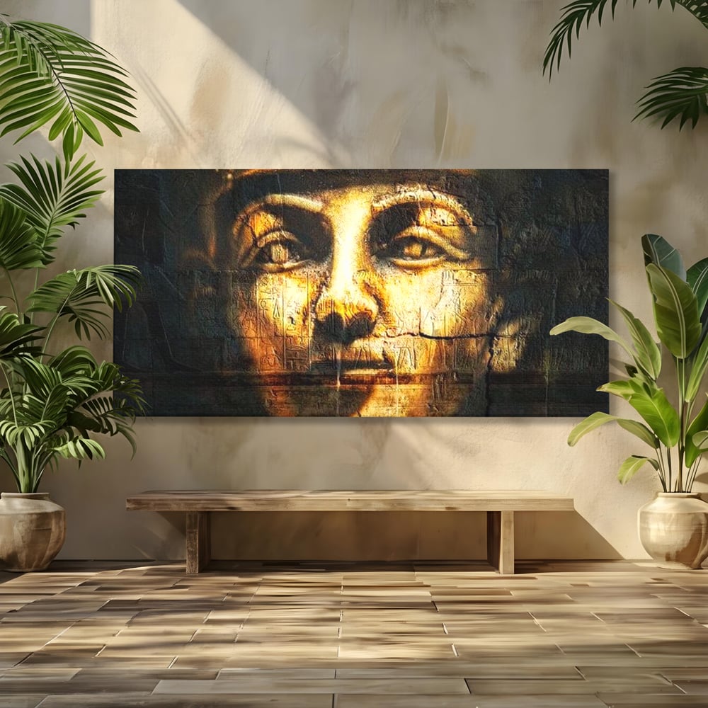 Tablou canvas cu tablou canvas cu chipul unui faraon, fara rama, pe sasiu de lemn